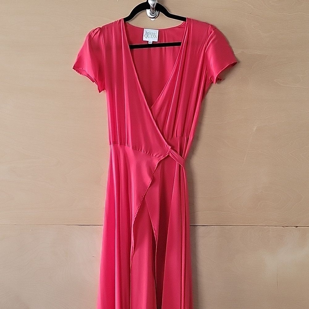 NEW XS Helena Quinn Silk Kate Red Wrap Dress Maxi Long Coquette Flowy Party Gown - Picture 4 of 16